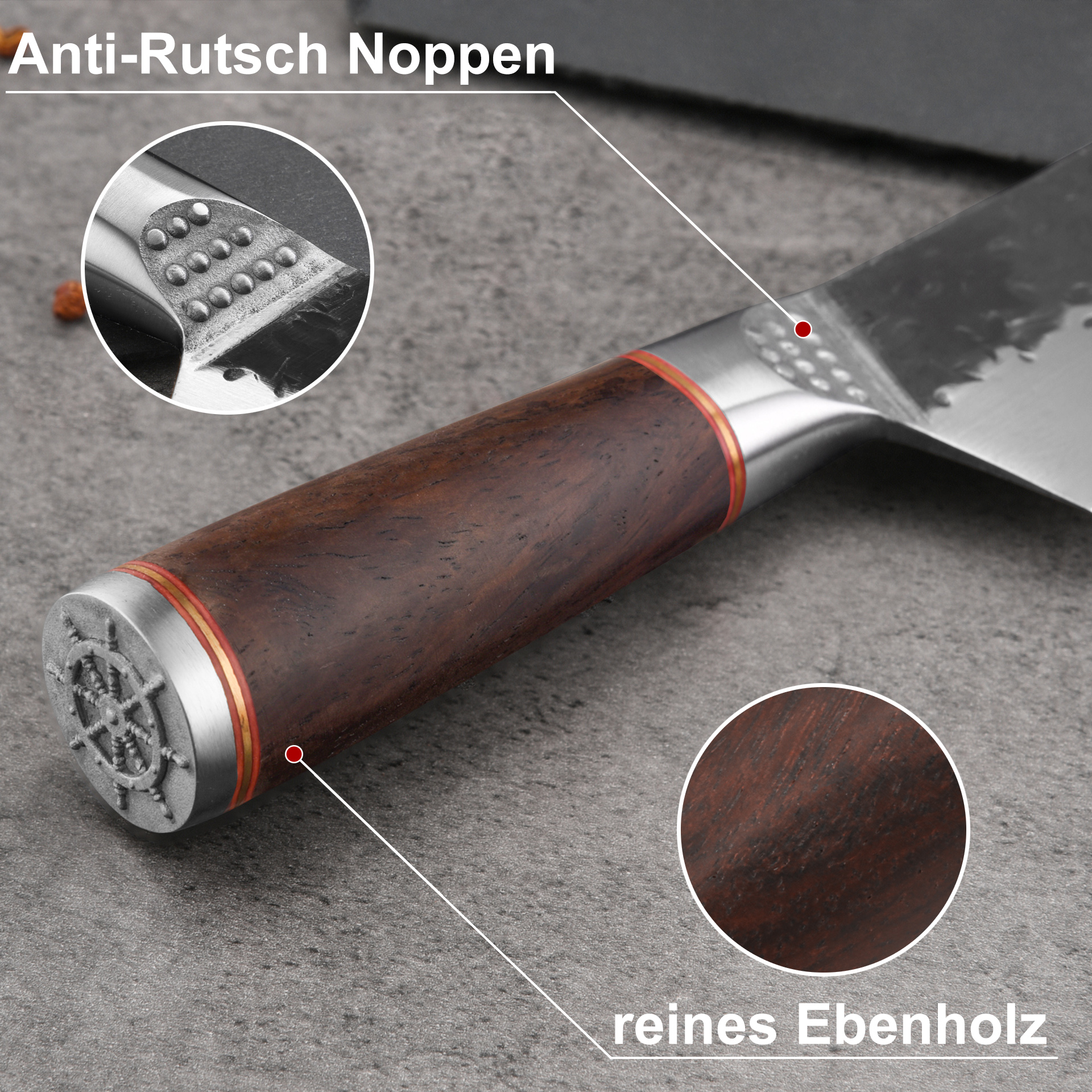 „Kokutan“ Chefmesser 20cm Klinge mit Griff aus Ebenholz